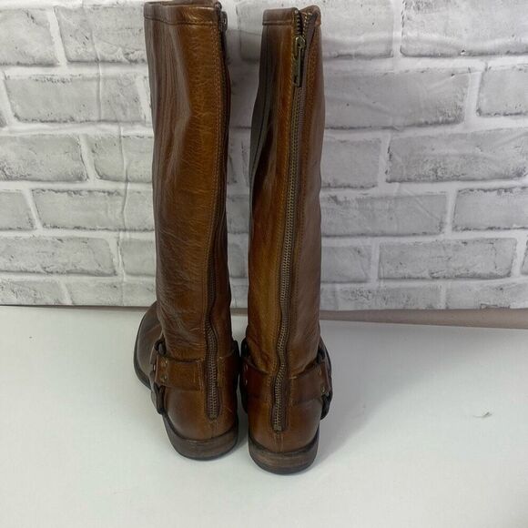 Frye Phillip Harness Tall Wide Calf Riding Boots Cognac Leather Zip Back 6M - Picture 5 of 13